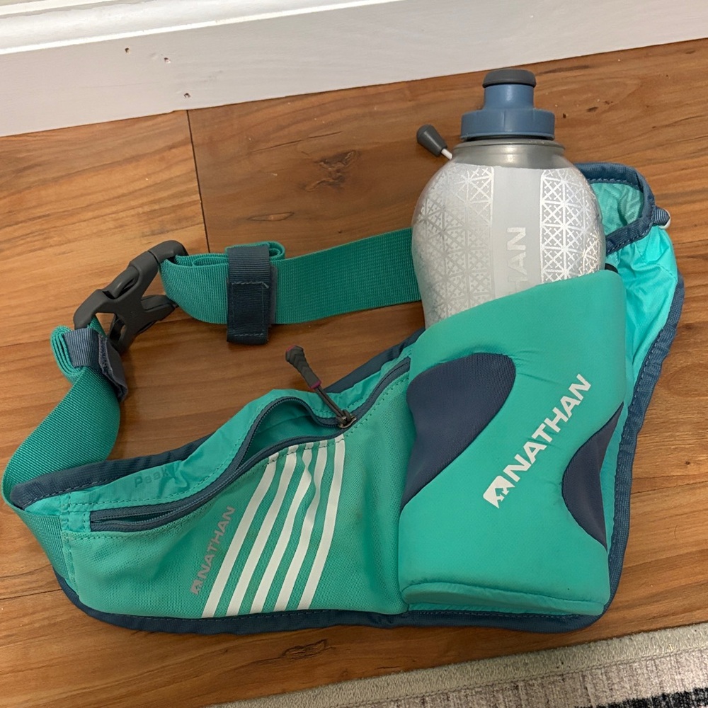 Nathan Teal Running Belt with Water Bottle